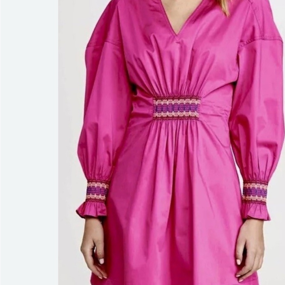 10 Crosby Derek Lam Pink Ruched Long Sleeve V-Neck Dress